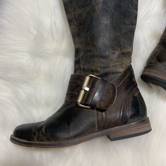 Spirit By Lucchese Leather Distress Brown Riding Boots Tall Calf Buckle Size 6.5 - Picture 3 of 16